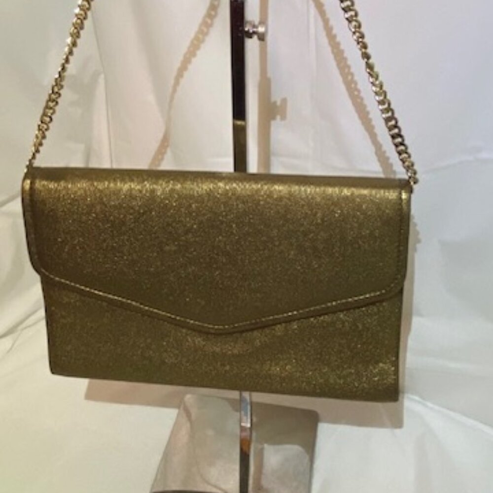 Camille Zarsky Leather Envelope Gold Metallic convertible should bag/Clutch